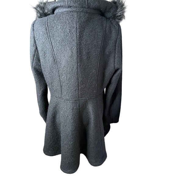 Liz Claiborne Womens Black Boucle Faux Fur Hood Wool Blend Swing Coat XL Read - Picture 3 of 12